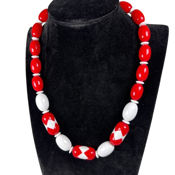 Avon Jewelry - Avon 1987 Vintage Sunsations Red White Necklace Retro Chunky Statement